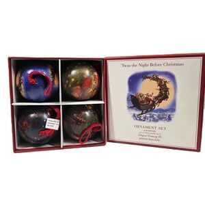 Pottery Barn Night Before Christmas Set/4‎ Paper Mache Whimsy Old Wrld Ornaments